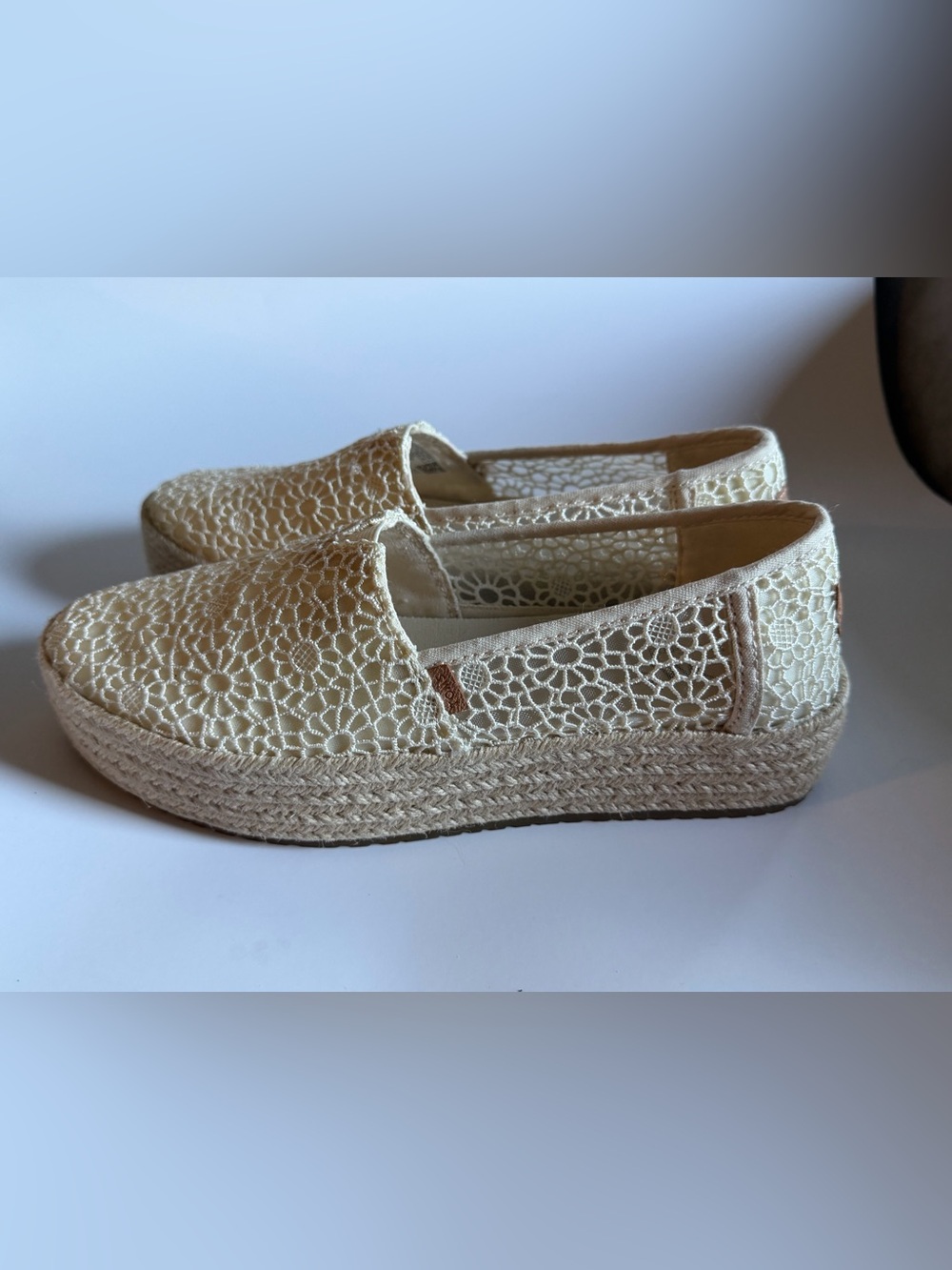 TOMS Women's Valencia Canvas Platform Espadrilles, Natural Moroccan Crochet 8